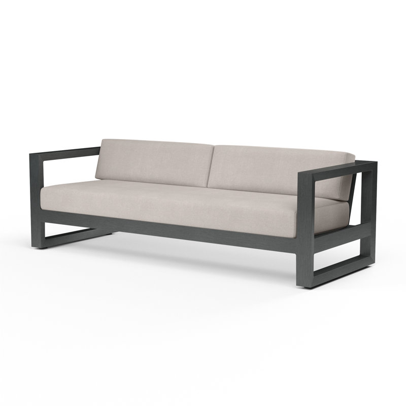 Georgie 89.96'' Wide Powder Coated Aluminum Patio Sofa with Sunbrella® Cushions, Canvas Natural Sunbrella® Canvas, 3
