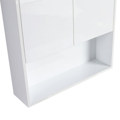 Armoire murale de salle de bain 24 po, portes à fermeture en douceur, fixation flottante, blanc brillant