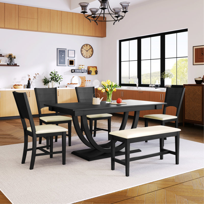Ensemble de table de salle à manger 6 pièces en bois, ensemble de table de cuisine avec un banc et 4 chaises, Grey