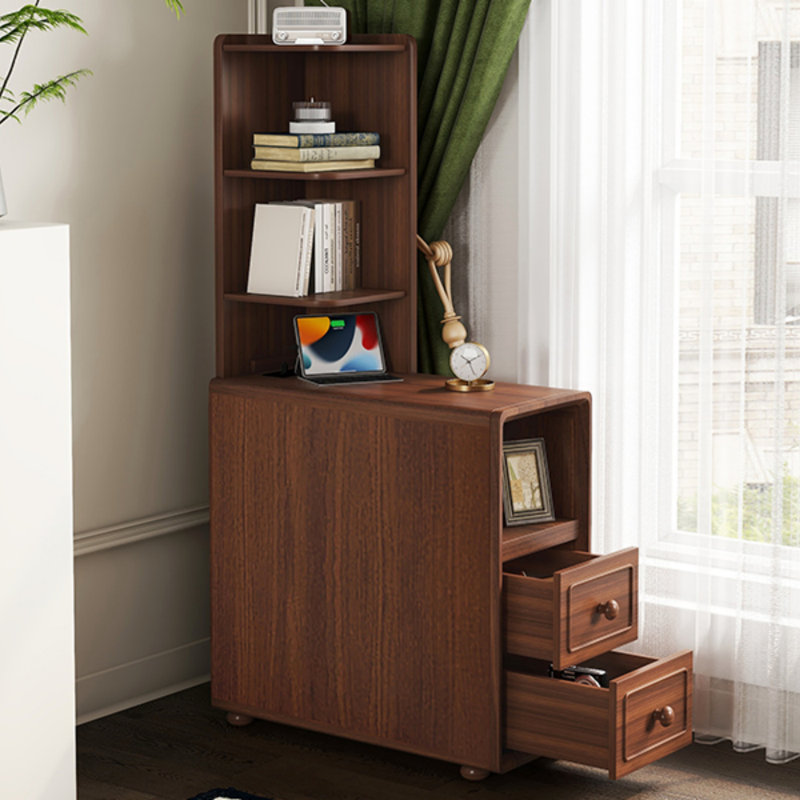 End Table With Drawers, Corner Table With Open Shelves, Tall Side Table For Bedroom And Corner