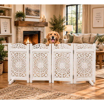 4-Panel Freestanding Foldable Wooden Dog Gate