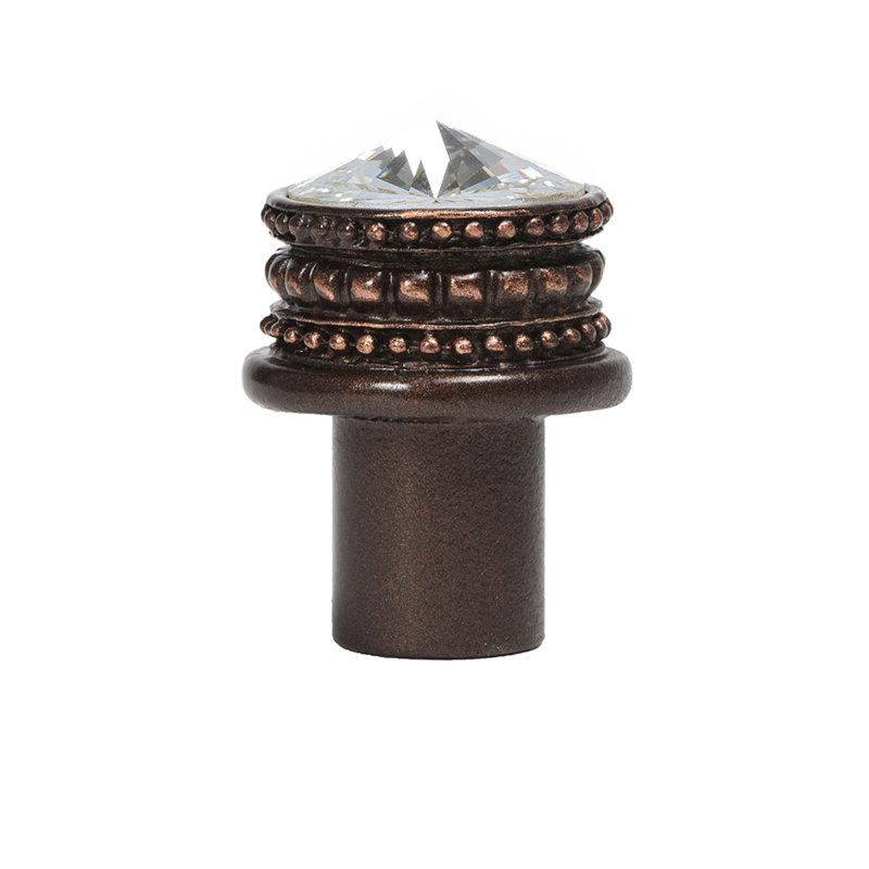Poignée ronde Cachemire avec cristal Swarovski transparent de 18 mm, Bronze frotté à l'huile