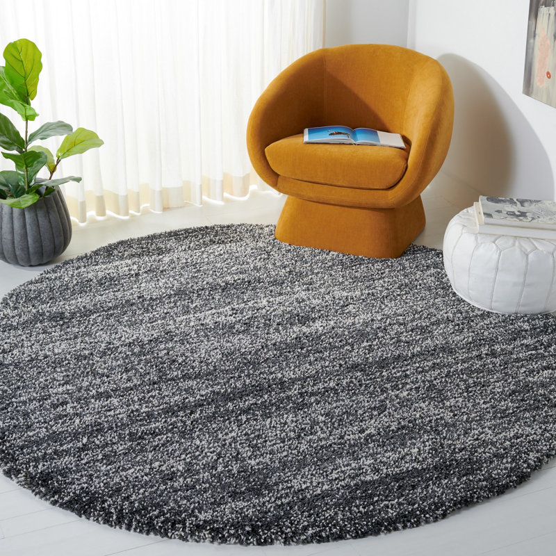 Tapis abstrait gris foncé / ivoire Arayia, Rond 7 pi