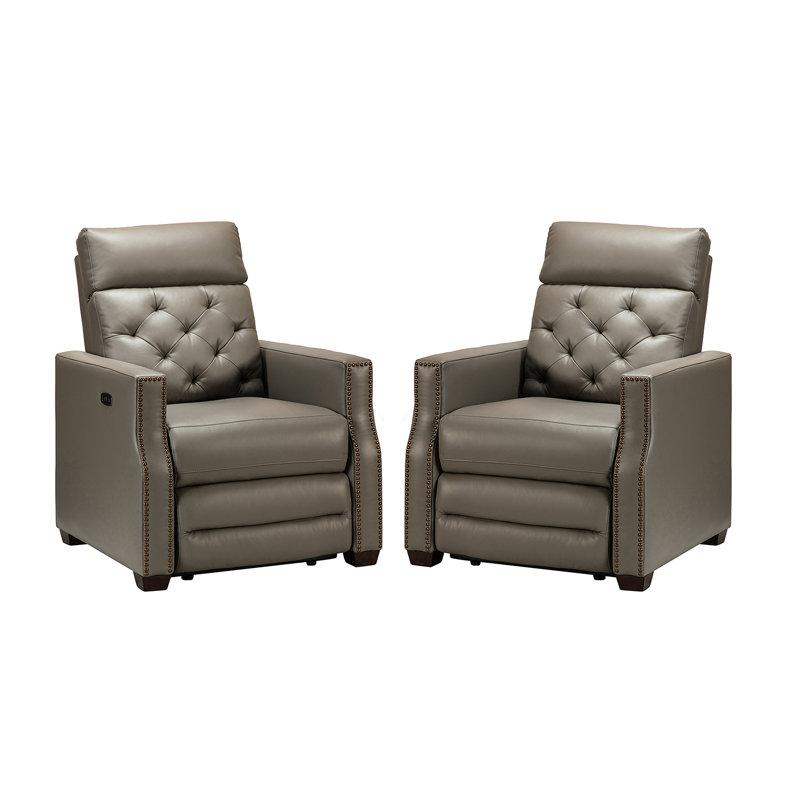 Gumesindo 31.50" Wide Genuine Leather Power Recliner, Dove  Genuine Leather