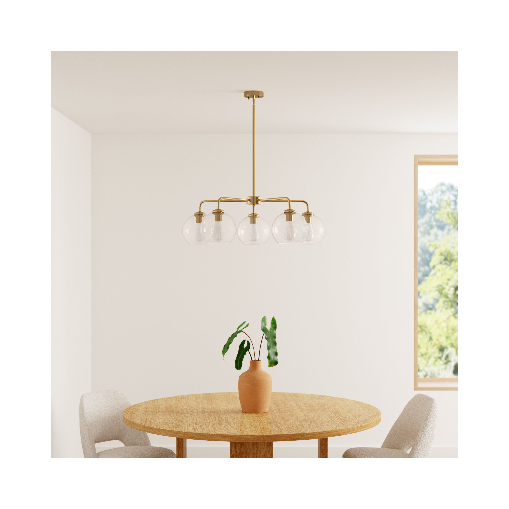 Royelle 5 - Light Sputnik Sphere Modern Glass Bubble Chandelier, Gold