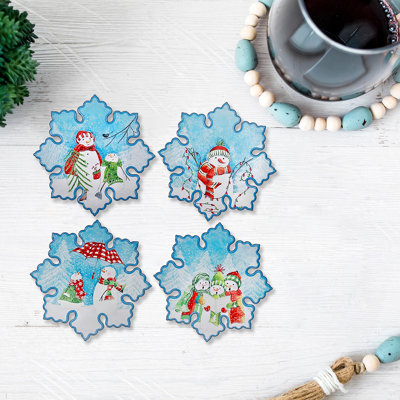 Bonhomme de neige en forme de flocon de neige - Ensemble de 4