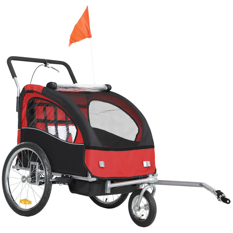 Elite 360 Swivel Bike Trailer for Kids Double Child Two-Wheel Bicycle Cargo Trailer With 2 Security Harnesses, Red, Red