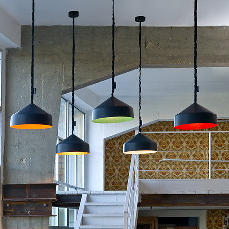 1 - Light Grey Dome Pendant, Black/Orange