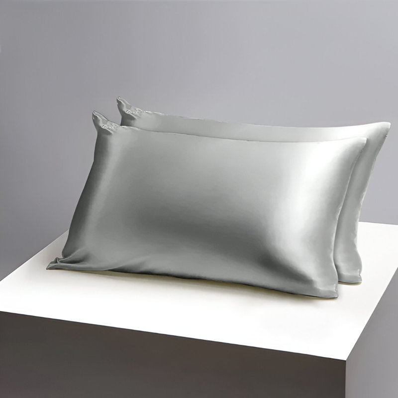Easy Care Satin Pillow Covers (Set of 2) - Envelope Closure, Wrinkle-Free, Silky Satin Fabric, Grey