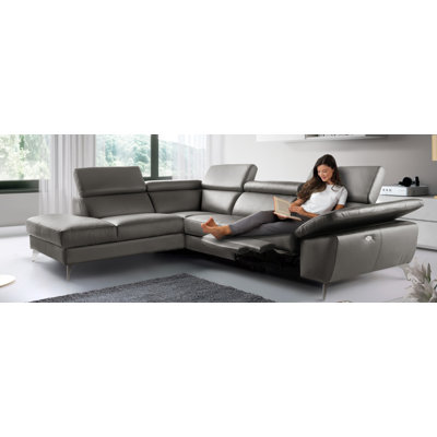 Power Reclining European Sectional with Adjustable Headrests & Armrest Veeha from Italian Leather Veeha