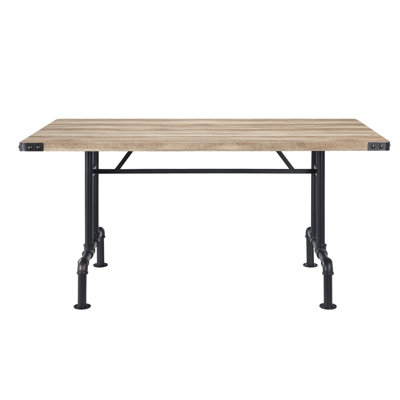 6 Rectangular Dining Table With Oak And Metal Solid Materials
