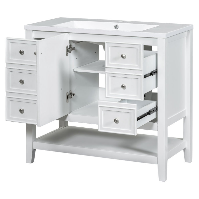 Ensemble de meuble-lavabo 36 po avec lavabo, 1 armoire et 3 tiroirs, Blanc