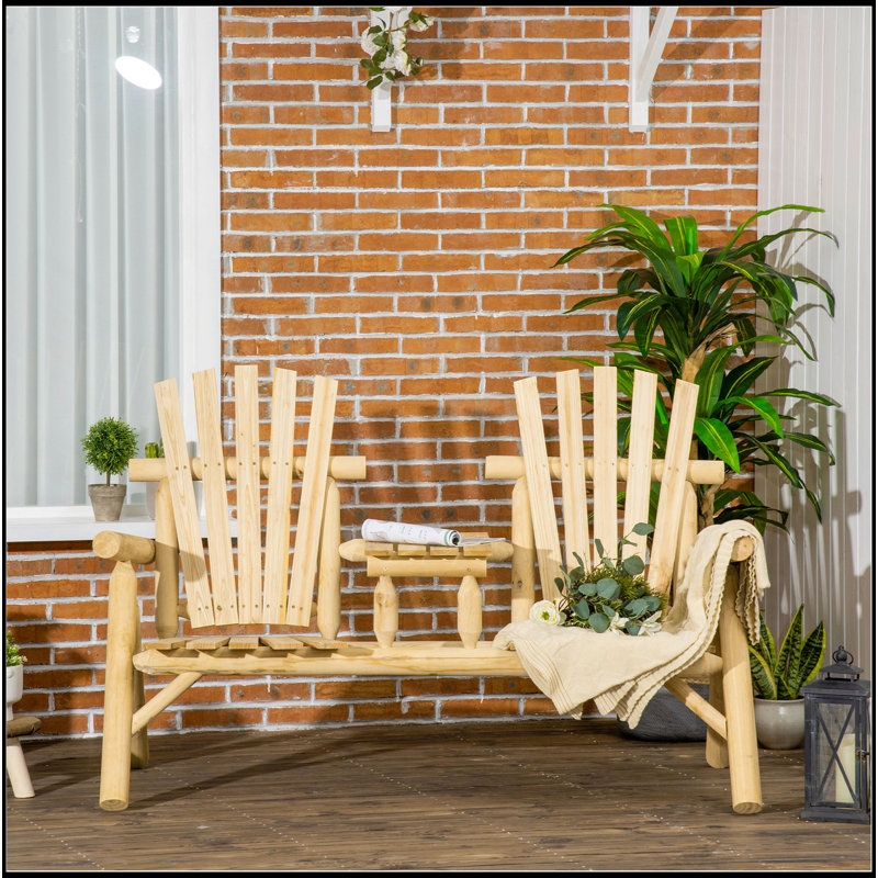 Chaise 2 places Adirondack en bois, banc de patio avec table, fauteuil d'extérieur avec causeuse pour porche, cour, terrasse, naturel