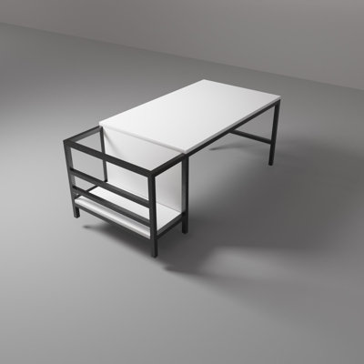 Table basse moderne, finition blanche, 43,3 po x 19,7 po x 23,6 po | 100% panneau de particules enduit de mélamine, épaisseur: 0,7 pouce | Pieds robustes en métal thermolaqué électrostatique | Élégant et durable pour le salon ou le bureau