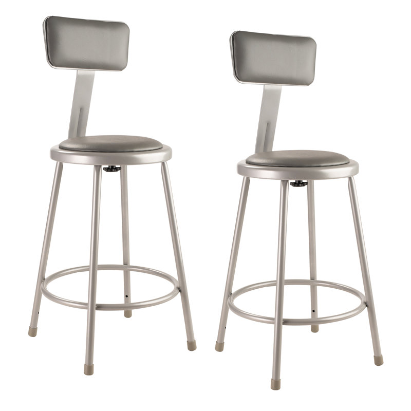 Backed Ergonomic Industrial Stool with Footrest, Gray, 24"