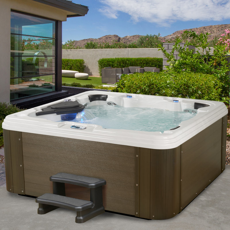 6-Person Grey Acrylic Lounger Hot Tub with 100 Jets