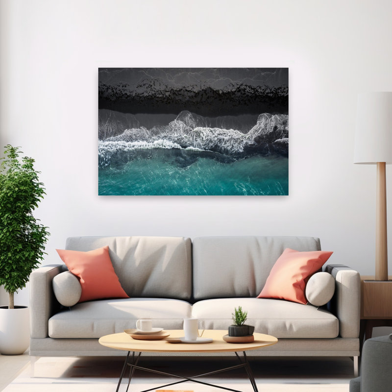 Black Sand Beach Waves Peaceful Serene Tranquil Coastal Wall Art Print 1 Piece Wrapped Canvas Wall Art, 101.6cm H x 152.4cm W