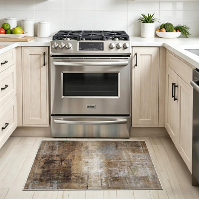 Tapis d'intérieur lavable à la machine brun et gris