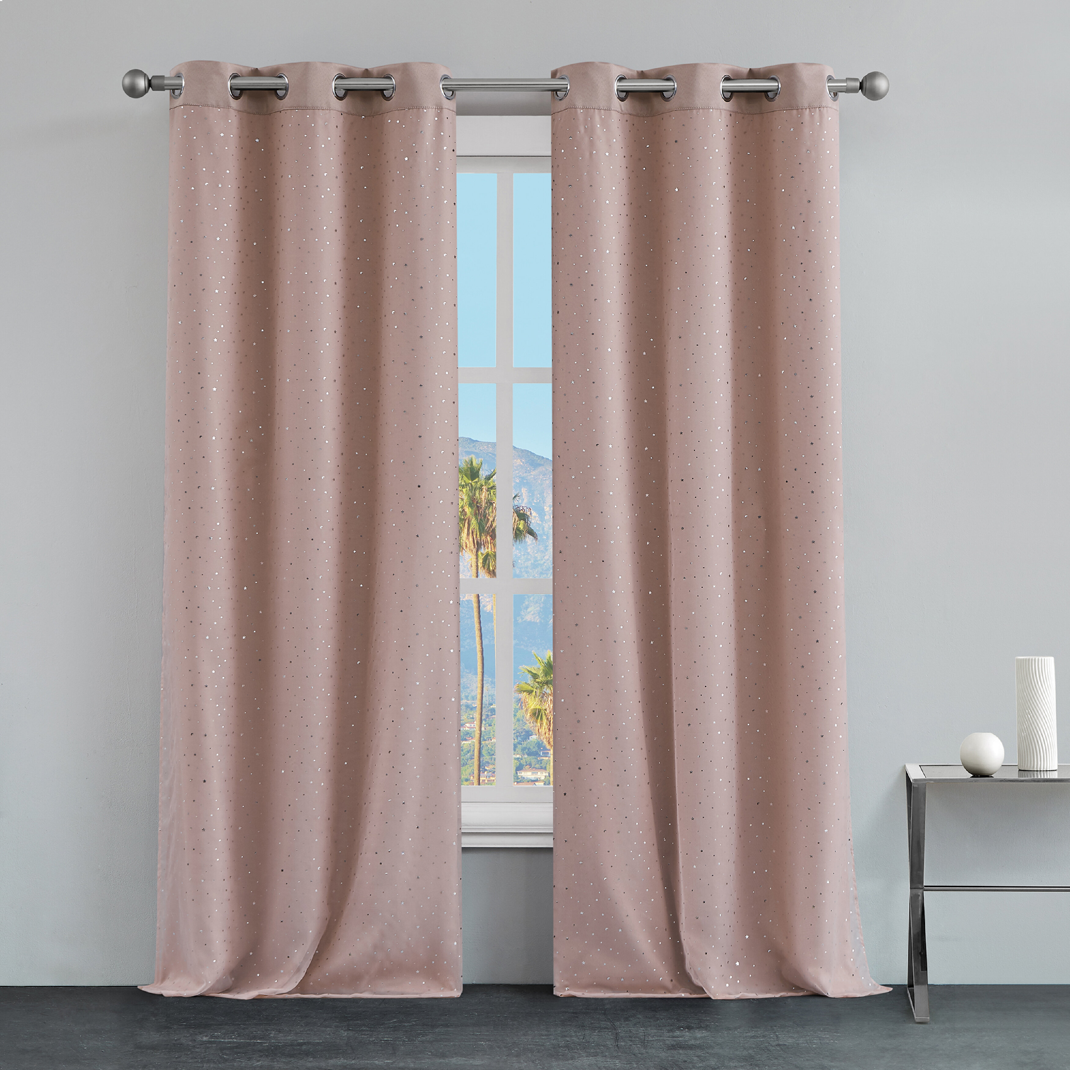 Melody Collection Embellished Room Darkening Curtains by Juicy Couture, Curtain Panel Pair - Blush - 96 Inches