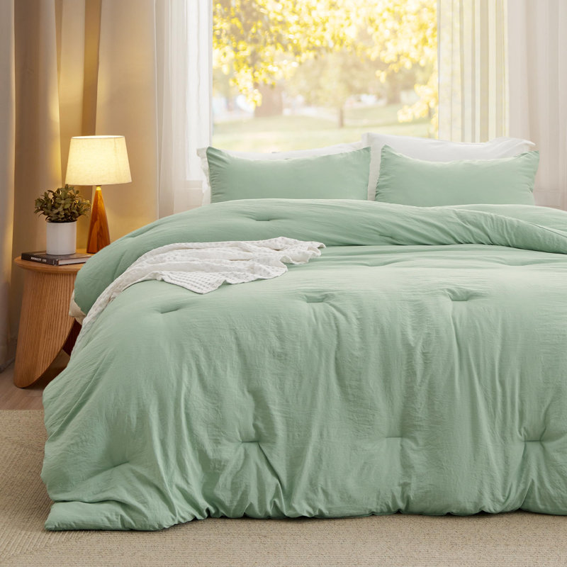 Bedsure Reversible Prewashed Comforter Set, Twin Comforter + 1 Standard Pillowcase, Dark Green