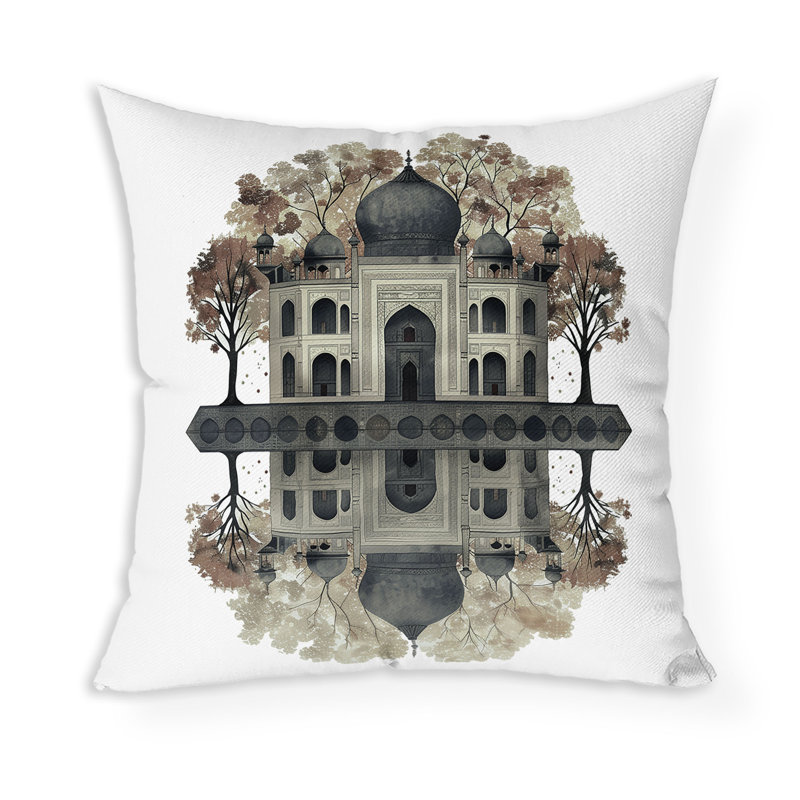 Coussin décoratif intérieur / extérieur Mughal Waterside Paradise, Vert / Beige, H 16 po x l 16 po