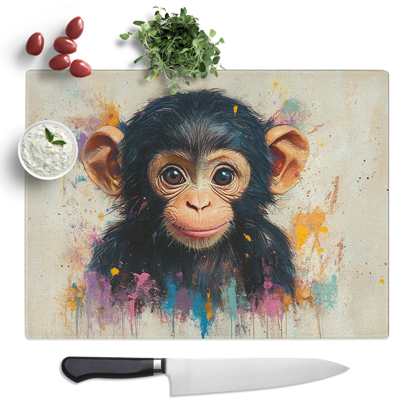 Monkey Composition  Glass Chopping Board