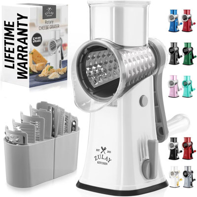 Zulay Kitchen Rotary Cheese Grater with 5 Stainless Steel Blades and Suction Base
