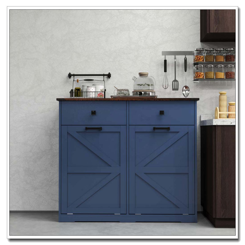 Armoire de tri de lessive, poubelle basculante, Brun et blanc antique