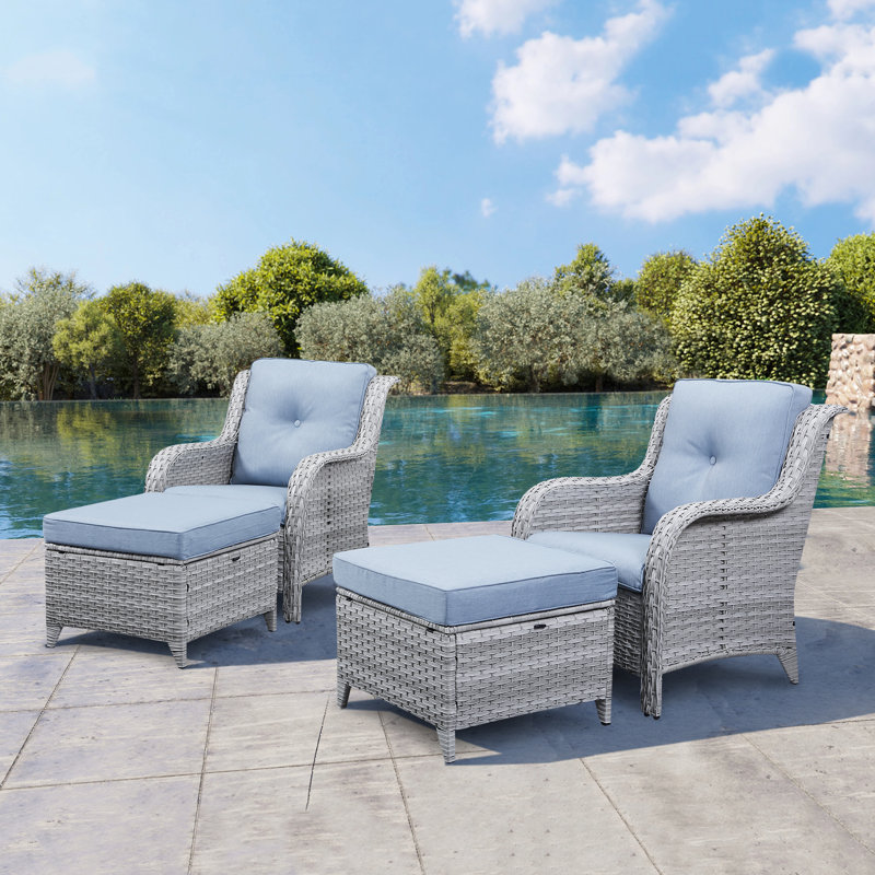 Deb Wicker Patio Chairs with Cushions, Light Grey/Baby Blue