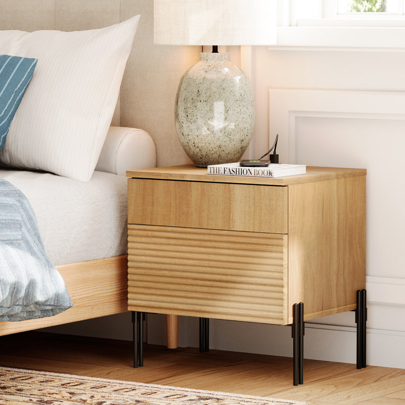 Ensemble de table de chevet et de chevet 3 pièces Modern Minimalist, Chêne