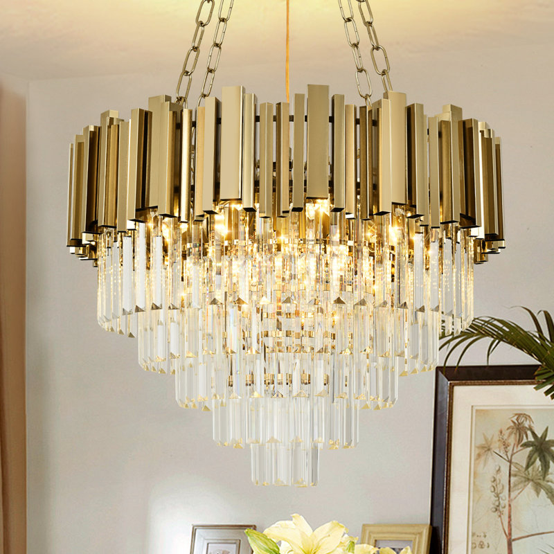 Modern Crystal Chandelier Gold Pendant Light Fixtures, 5, 6.69'' H x 22.83'' W x 22.83'' D, 8