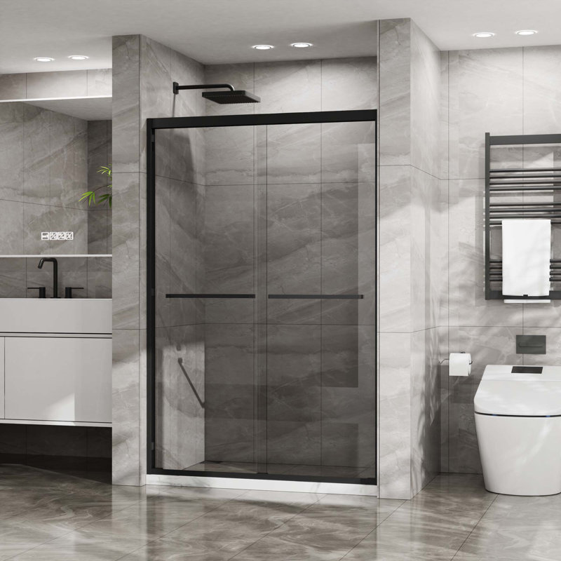 Double porte de douche coulissante. Cabine de douche à cadre en aluminium H avec verre trempé transparent de type CCSC, quincaillerie en acier inoxydable