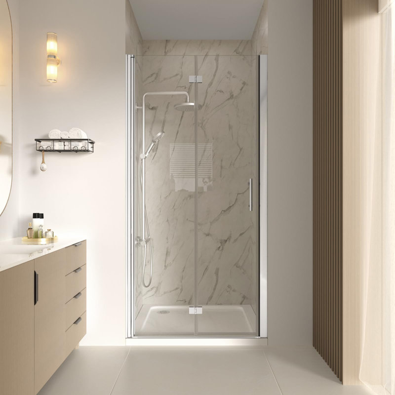 34-35 3/8'' W X 72''H Frameless Bifold Shower Door With 1/4" (6mm) Clear SGCC Tempered Glass, Pivot Swing Shower Glass Door in Chrome Finish