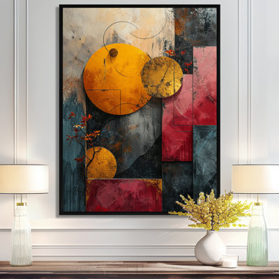 Double Moon Rising Turquoise Gold II - art mural géométrique