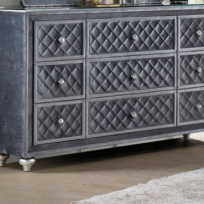 Ensemble de meubles de chambre à coucher 1 pièce avec commode à 9 tiroirs avec plateau en verre trempé