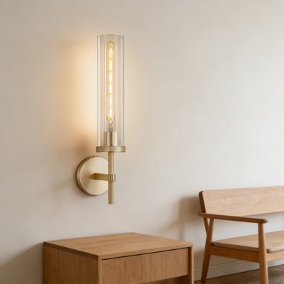 Modern Gold Wall Sconces With Knurled Design And Clear Glass Shade, Adjustable E26 Light Fixture For Living Room, Bedroom, Bathroom, And Hallway Lighting