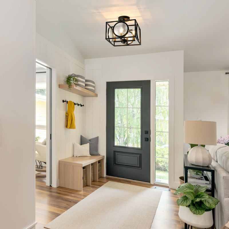  4-light Black Square Semi Flush Mount