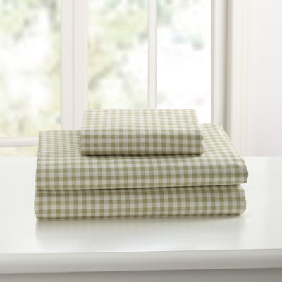Gingham 250 Thread Count Plaid 100% Cotton Percale Sheet Set