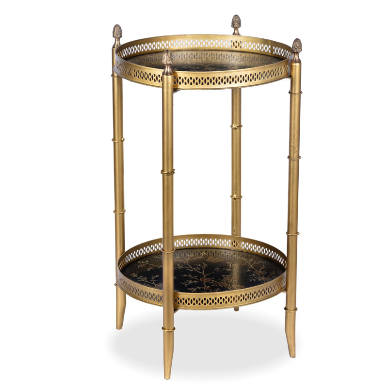 ROUND TWO TIER SHELF TABLE, Gold/Black