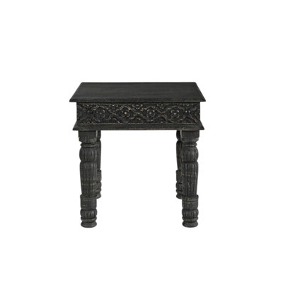  Table de bout transitionnelle en bois massif sculpté noir 24 po