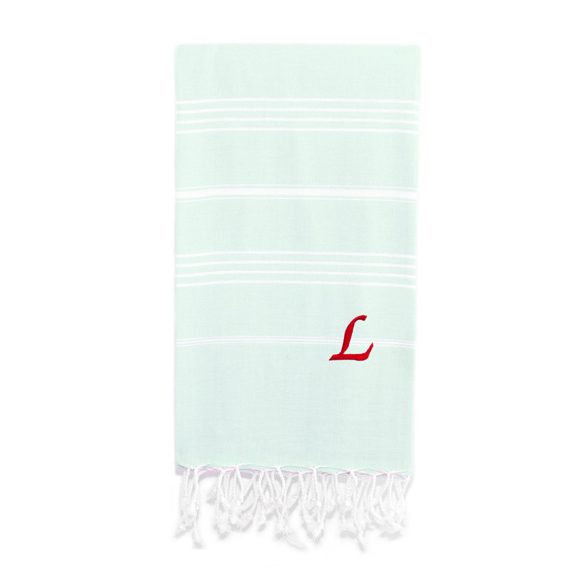 Serviette de plage 100% coton Pestemal Lucky, L, Vert clair / blanc