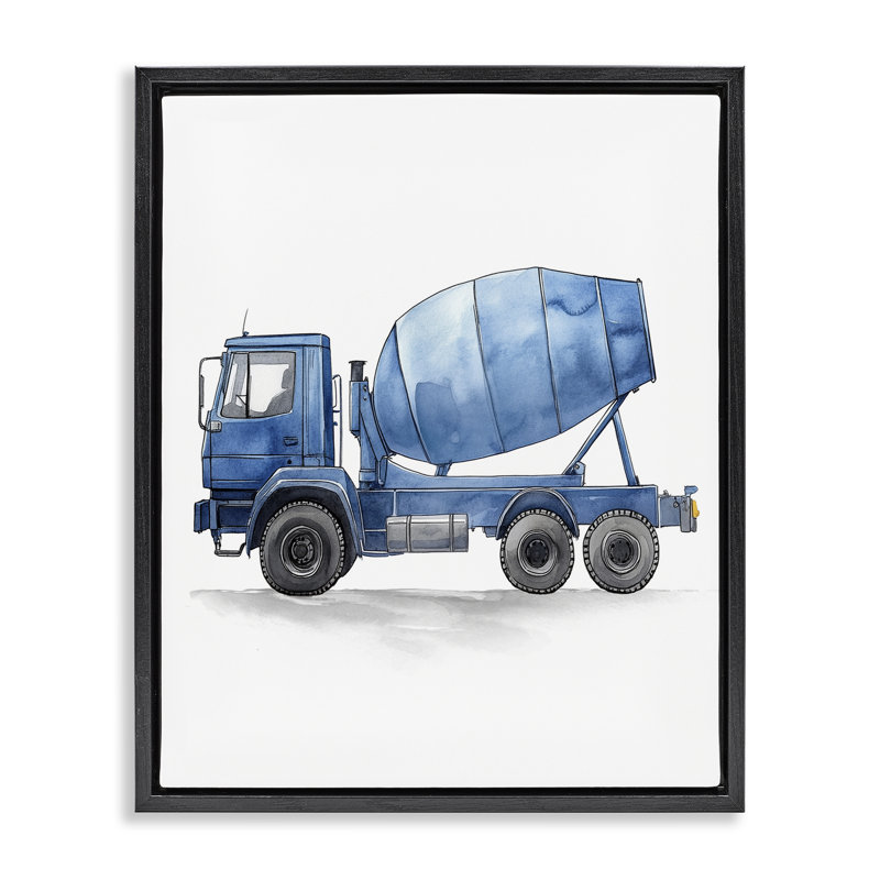 Art mural sur toile flottant avec camions de travail, design par Christine Simpson Art, Cadre flottant noir de jais