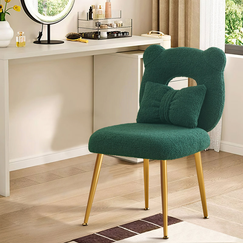 Allysia 19.5'' Wide Cute Accent Chair with Butterfly Pillow, Green Faux Fur