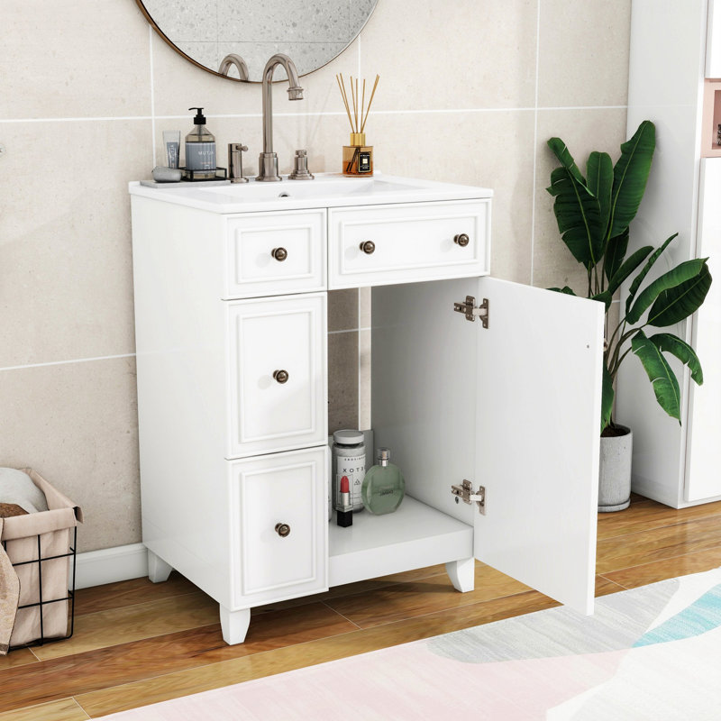 Meuble-lavabo contemporain avec lavabo en céramique et 2 tiroirs