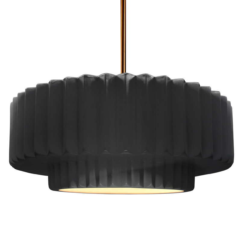 Luminaire suspendu 1 lumière Meydan, H 6 po x l 16,25 po x P 16,25 po, Noir lustré, Laiton brossé
