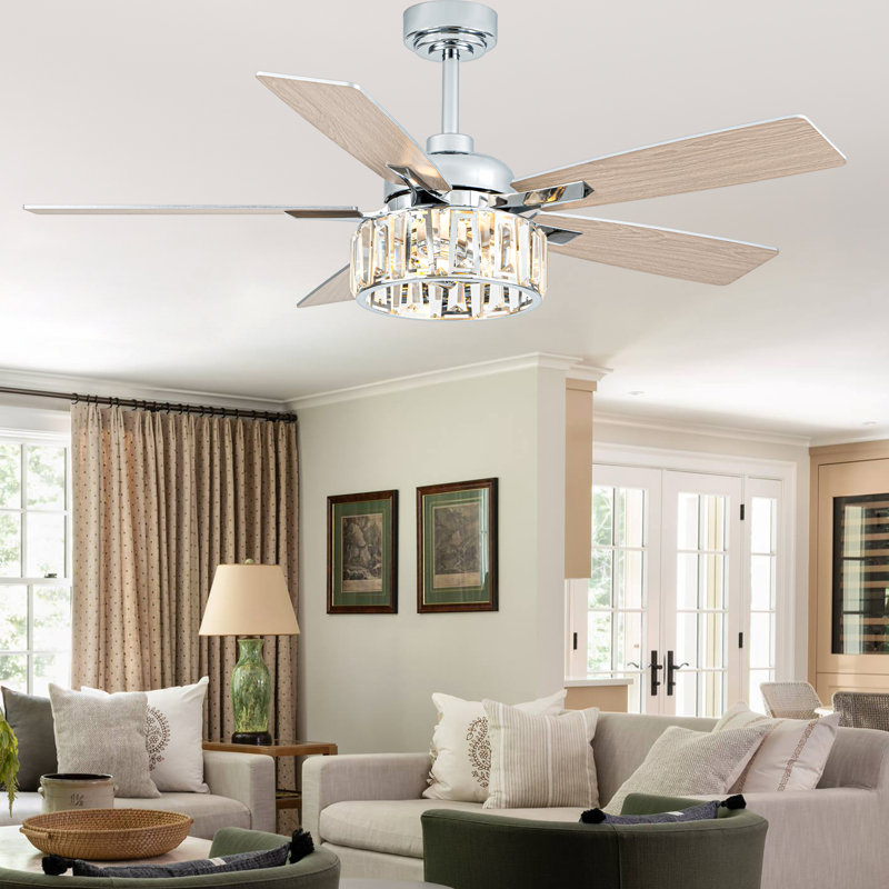 Ventilateur de plafond 52 po en cristal avec lumière et télécommande, ventilateur de plafond moderne à moteur à courant continu avec pales réversibles