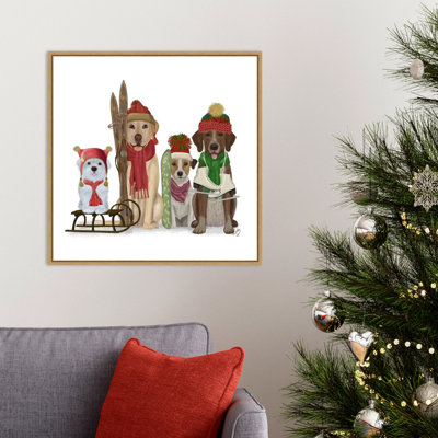 «Christmas Dogs Winter Sports Fans» par Fab Funky - cadre flottant, impression sur toile
