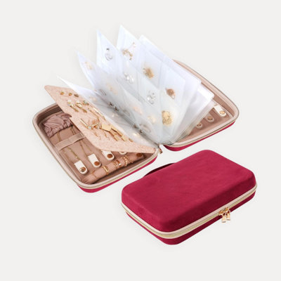 Grand étui de rangement pour bijoux de voyage, relieur à anneaux de rangement pour bijoux avec poches transparentes pour la présentation, sac à fermeture à glissière pour boucles d'oreilles, bracelets à colliers - noir