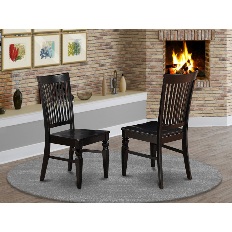 Weston Dining Chairs - Slat Back Wood Seat Kitchen Chairs, Set of 2, Black, Black