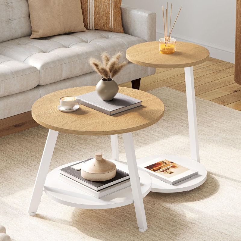 Coffee Table with Storage, Natural, White